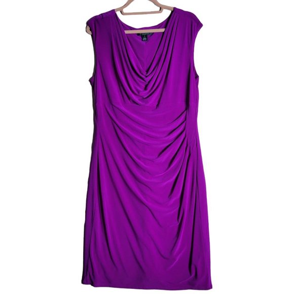 Lauren Ralph Lauren Dresses & Skirts - Lauren Ralph Lauren Fuchsia Pink Sheath Lined Faux Wrap Dress Women Size 16